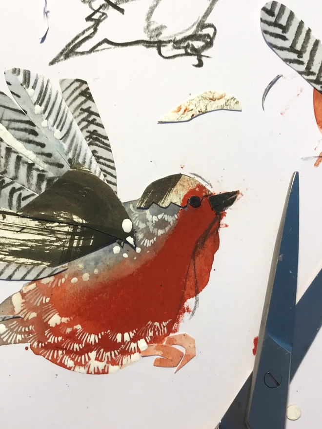 Original artwork detail for the Robin decoration