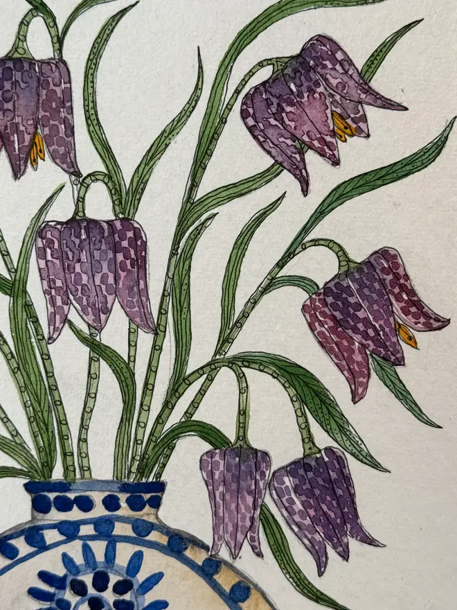 'Fritillary Flowers In Vase' Original Watercolour Painting