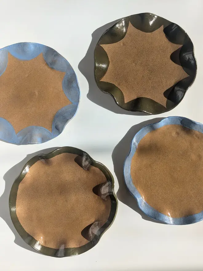 Baby Blue & Smokey Olive Side Plates (Set Of Four) 