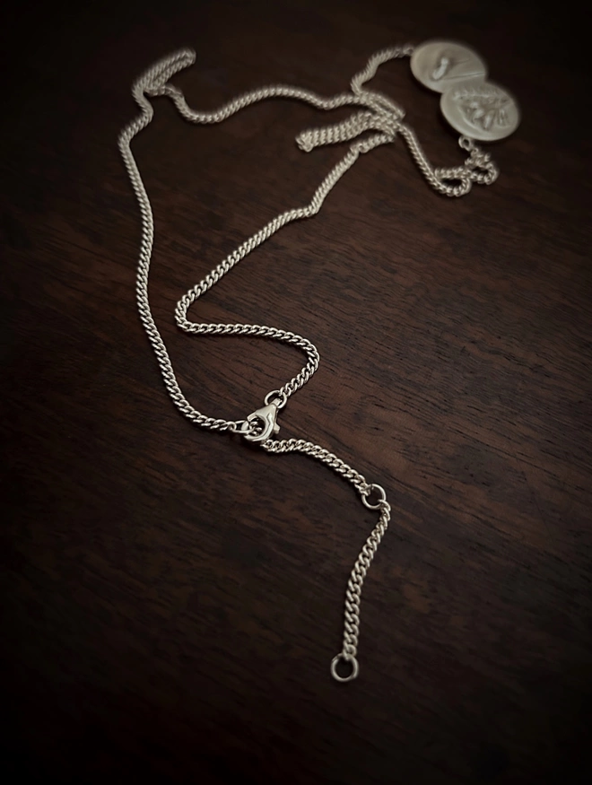 Double Coin Adjustable Chain Necklace - Sterling Silver