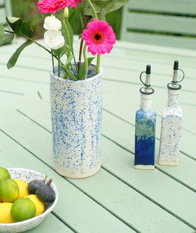 large blue and white vase, tall vase, ceramic large vase, vase gift, flower vase, flower gift, gift for flower lovers, Floral gift, blue vase, Jenny Hopps Pottery