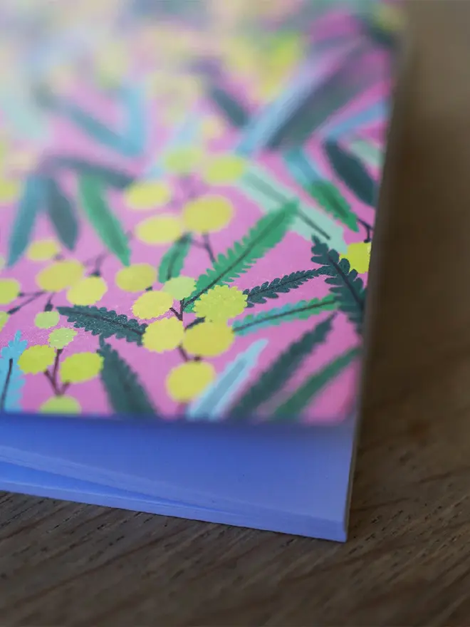 pink mimosa flower illustrated notebook