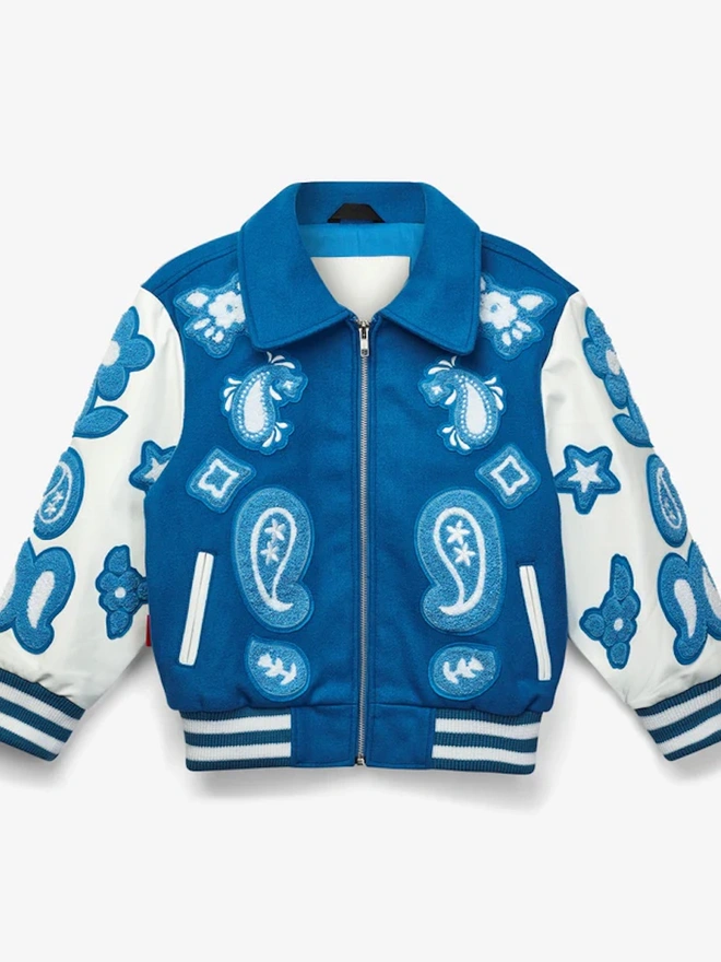 Wool & Leather Boho Front Zip Newark Blue Jacket 