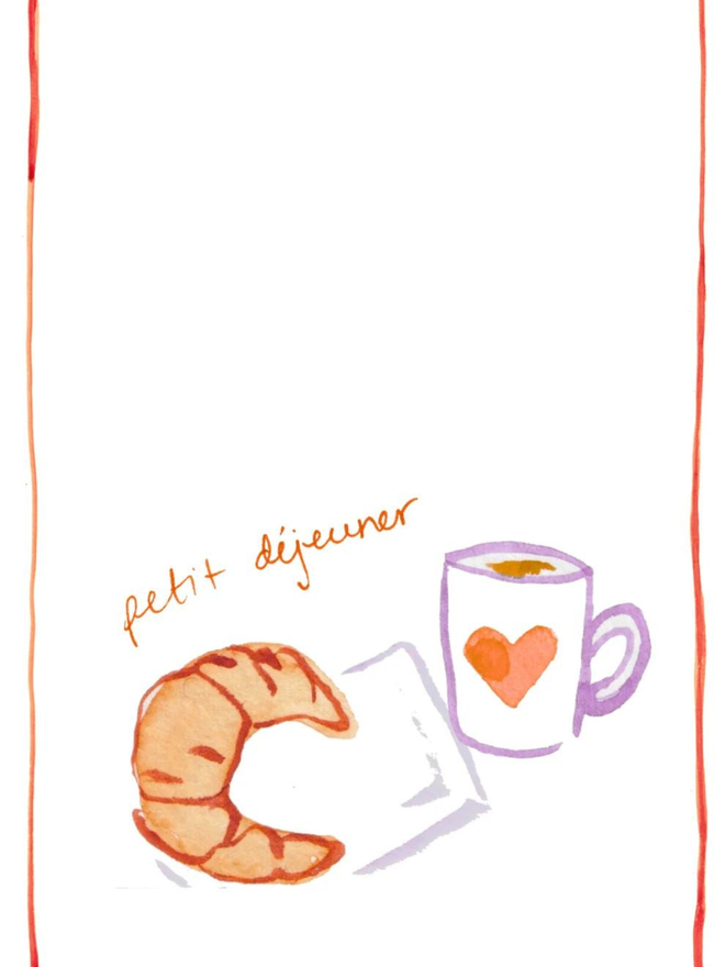 croissant and coffee print linen tea towel design