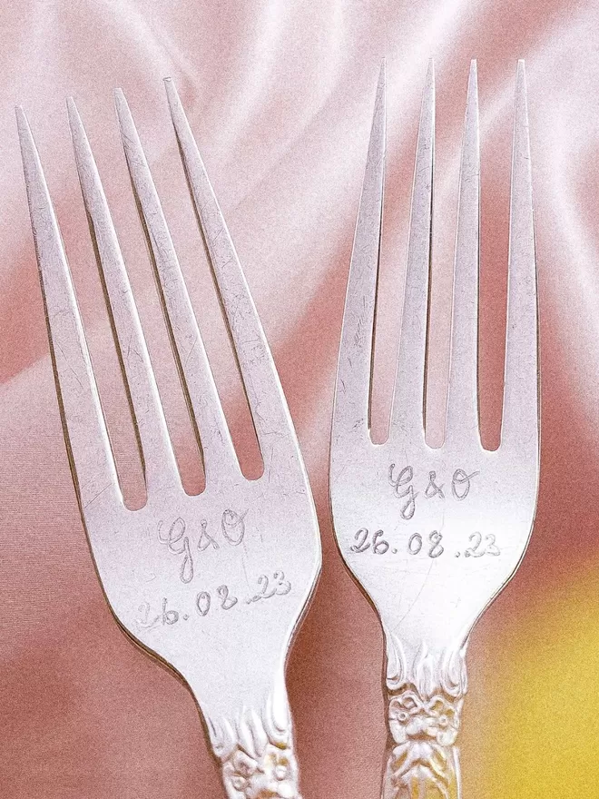 Set Of Two Wedding Forks - Initials & Date