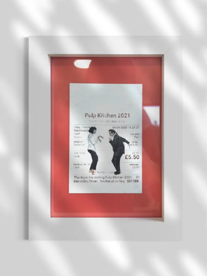 Pulp Kitchen Print, in a white frame against a white background. 