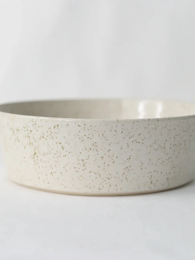 Classic Pasta Bowl, a colourful ceramic bowl sitting on a plain surface against a grey backdrop. 