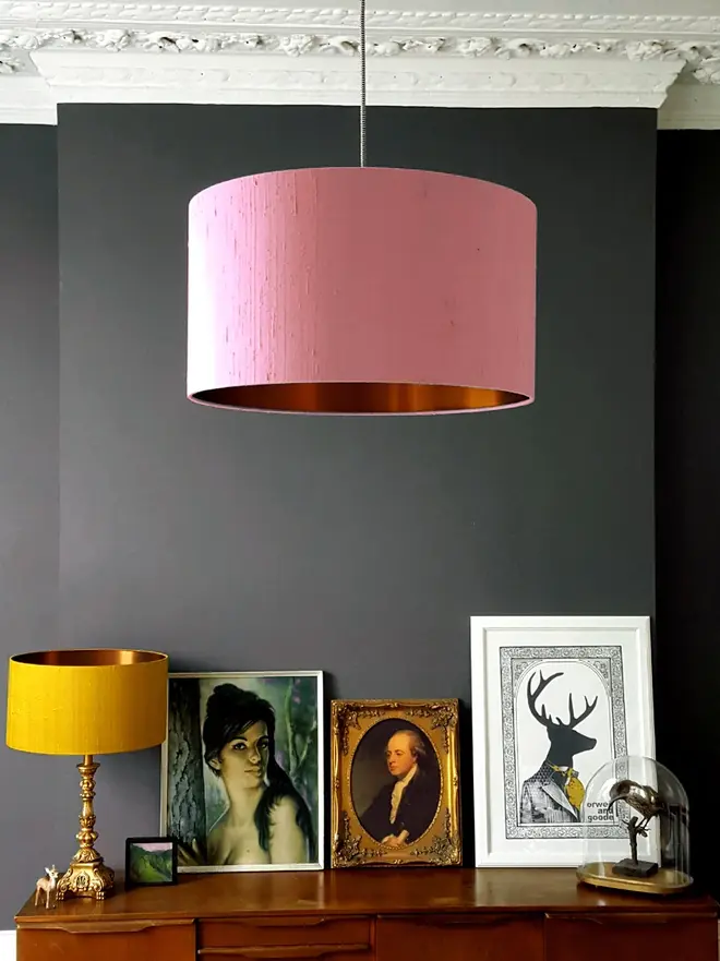 Blush Pink Silk Handmade Lampshade With Copper or Gold Foil Lining, 