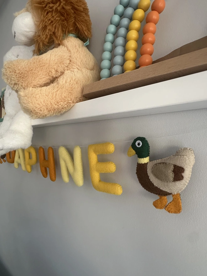 Personalised Name Garland With Ducks, nursery bunting, name banner, kids decoration, playroom decor, baby gift