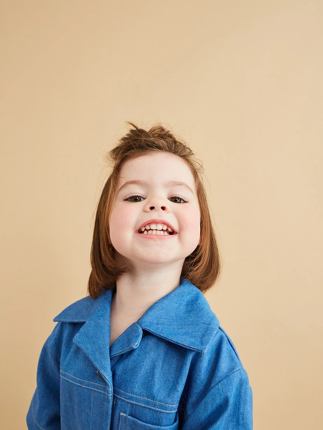 cool overized kids denim shirt with large collar made by studio koter and stocked by cissy wears ando stores and word store in London