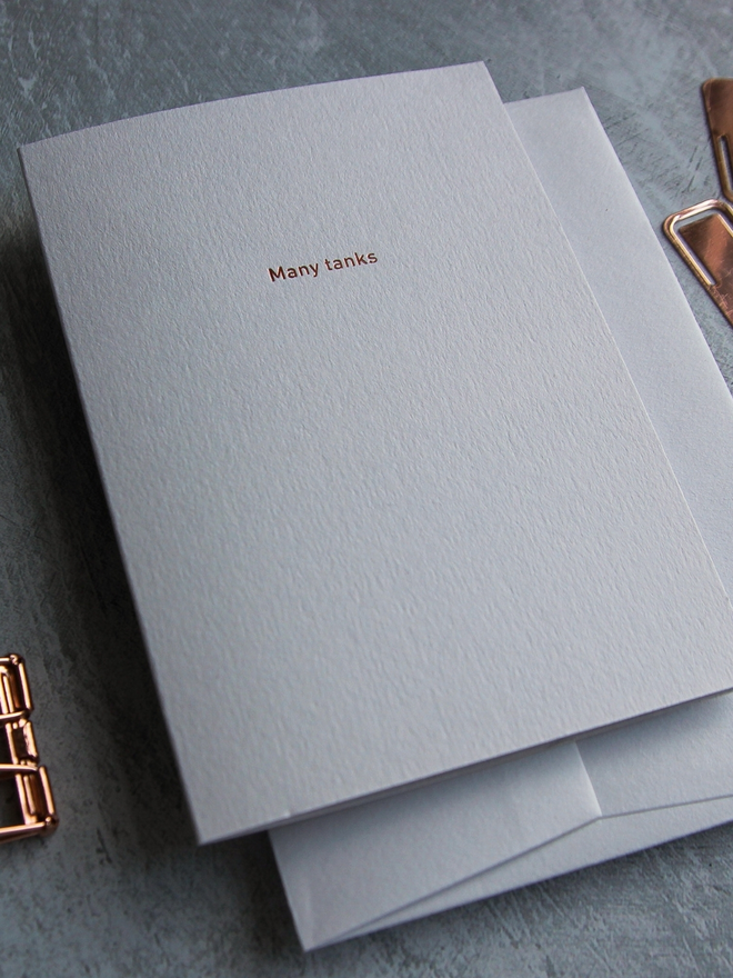 Many tanks typeface gold foiled card