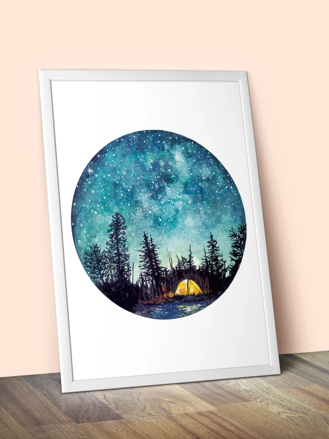 Camping at Night giclee art print, illustrated by Charis Raine.