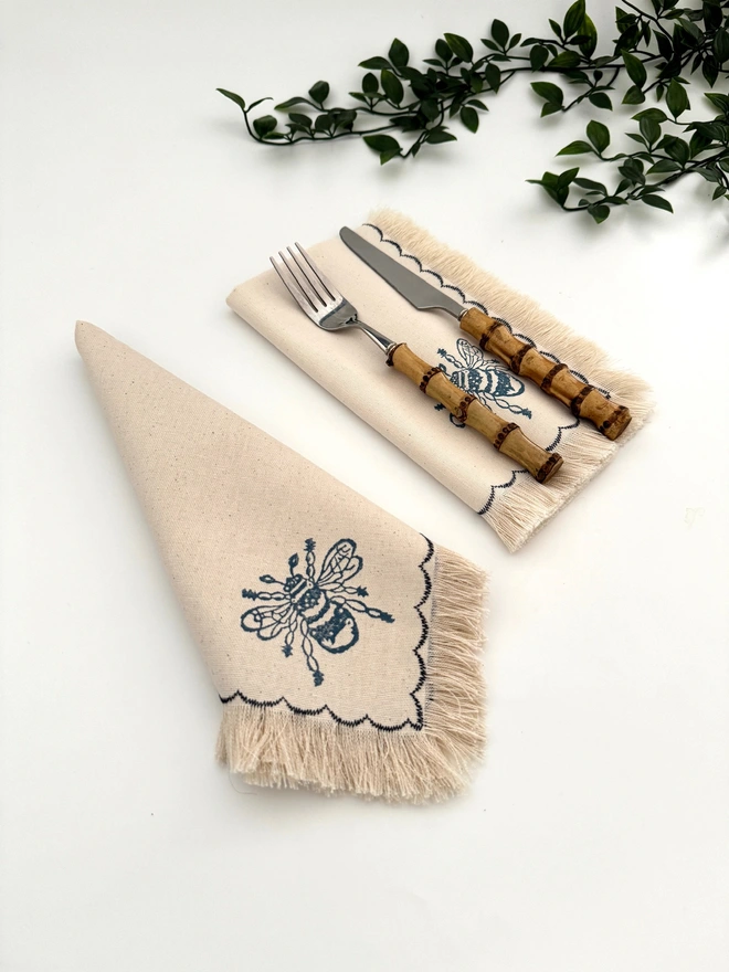 Bee Block Printed Cloth Napkins (Set of 2)