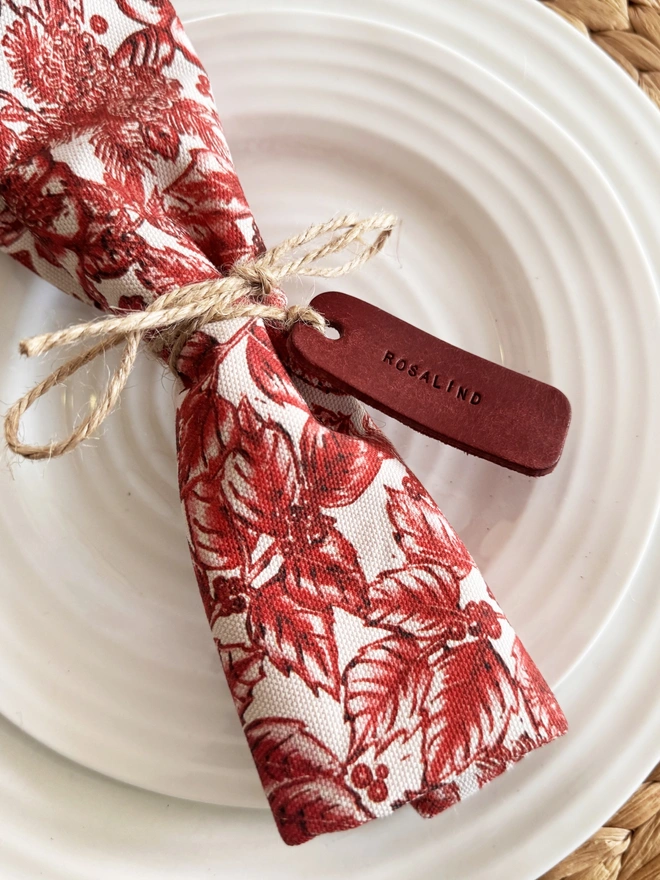 deep red leather place setting table setting
