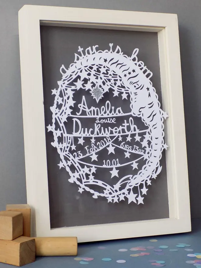 'A Star is Born' New Baby Personalised Papercut