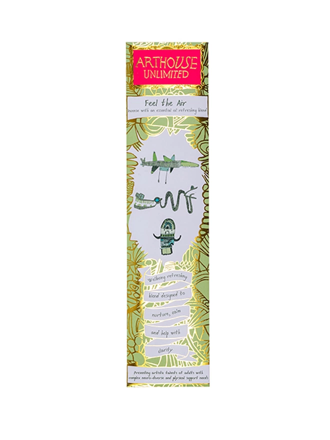 pack of 10 feel the air well being charity incense sticks with gold & green illustrations