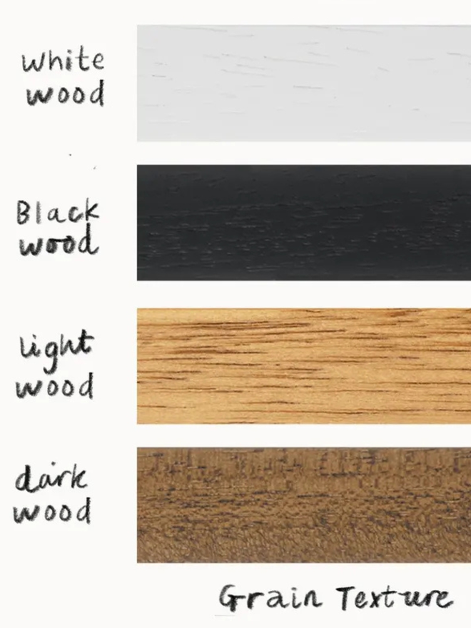 illustrated antique shop print. examples of solid wood frame colours.