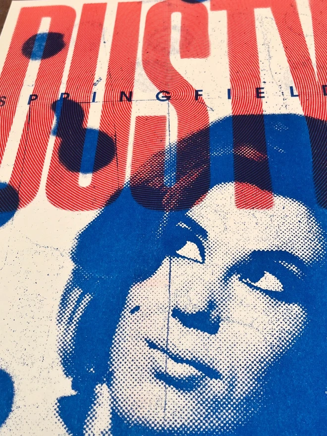 'Dusty Springfield' Handmade Risograph Gig Poster, zoomed in. 