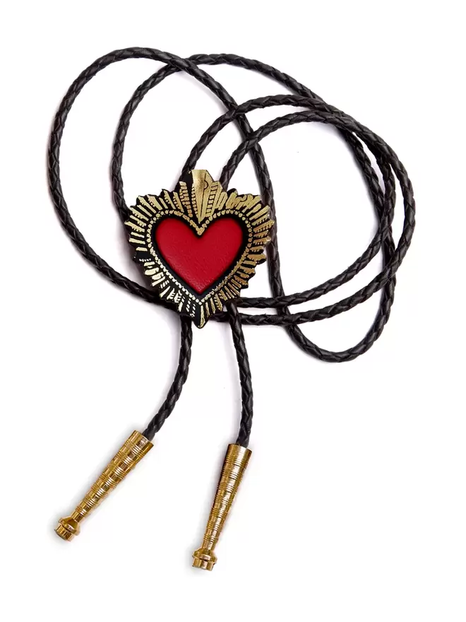 red leather sacred heart bolo tie