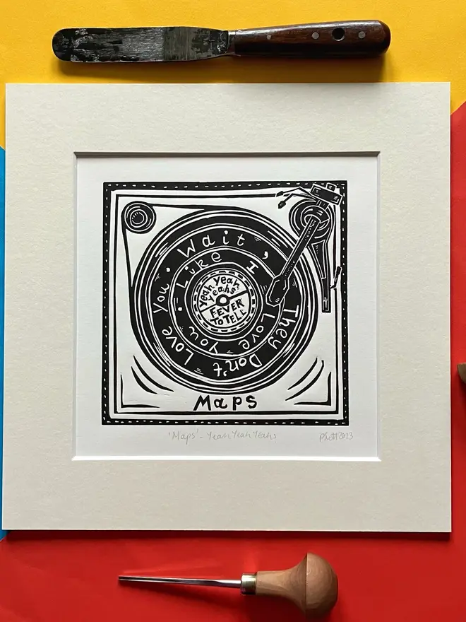 yeah yeah yeahs maps lyric lino print