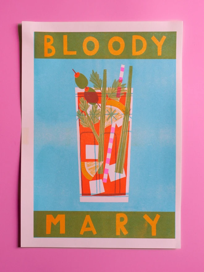 Bloody Mary Cocktail Risograph Print
