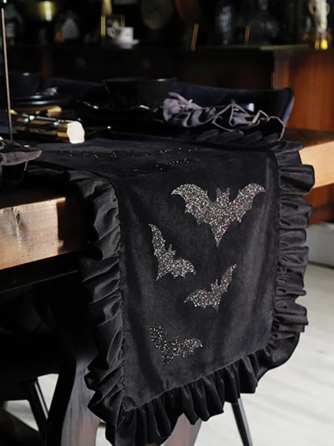 bat black velvet table runner