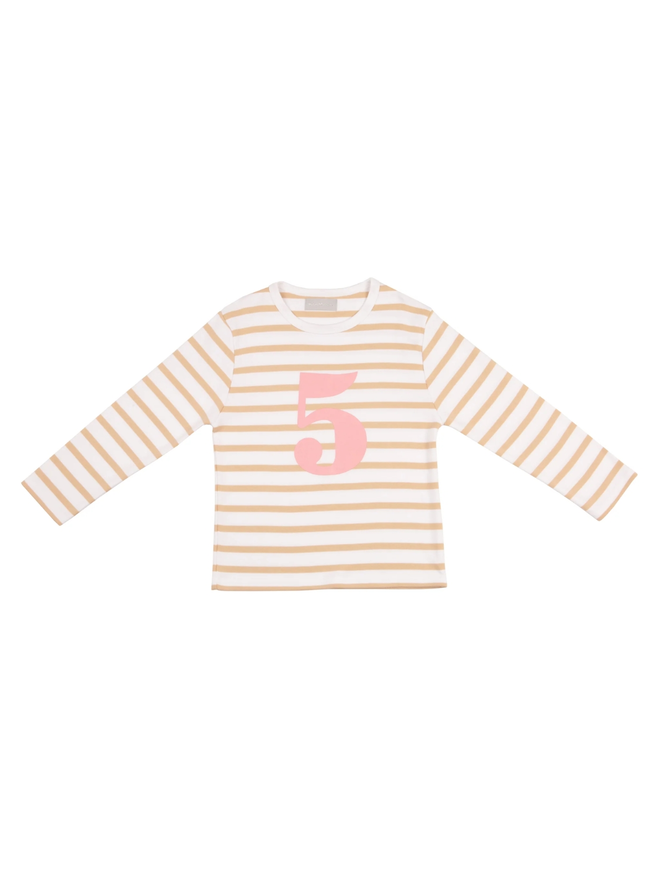 Biscuit & White Breton Striped Number 5 T Shirt (Pink)