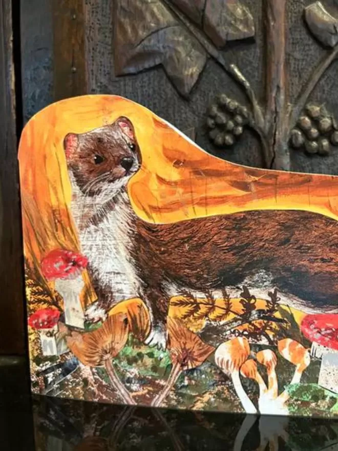Autumn Weasel Die Cut Greeting Card
