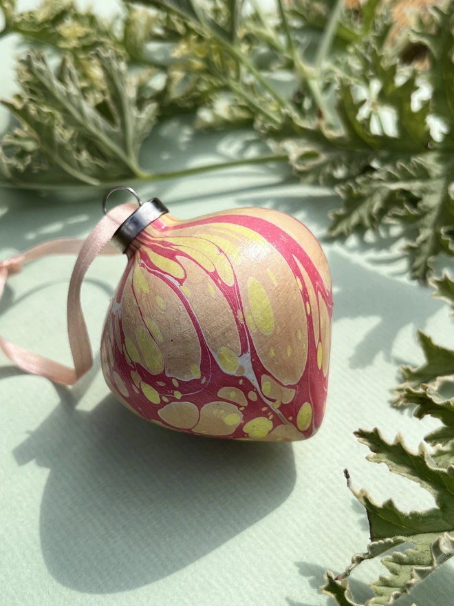 Hand-marbled tapered Christmas bauble