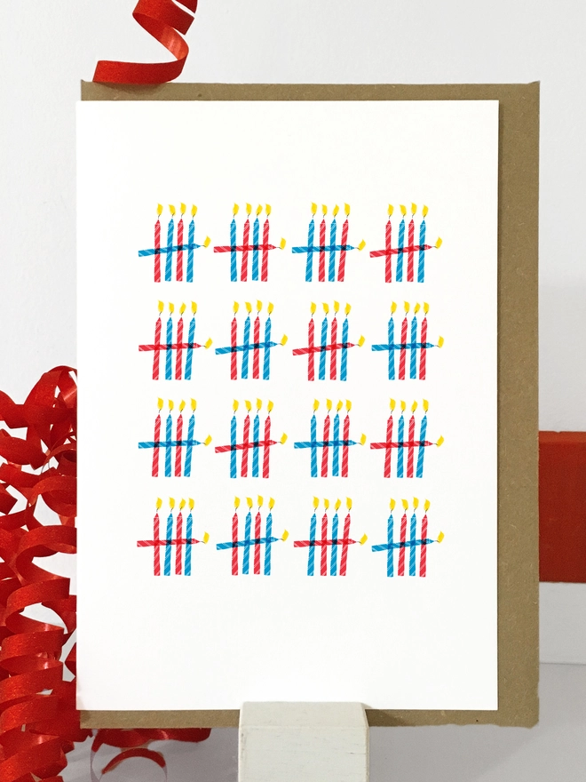80th Birthday Card Red and Blue Tally Design