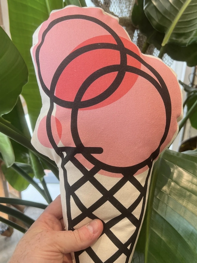 Strawberry Ice Cream Line Art Shaped Cushion