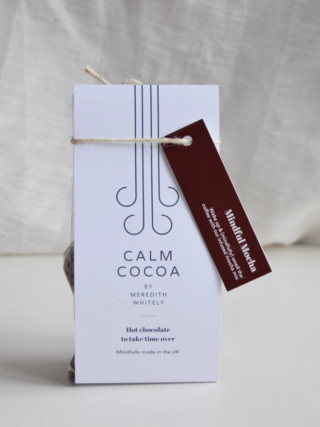 Calm Cocoa Mindful Mocha Hot Chocolate made with real chocolate flakes