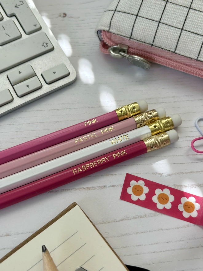 Personalised Pink Mix Colour HB Pencils 