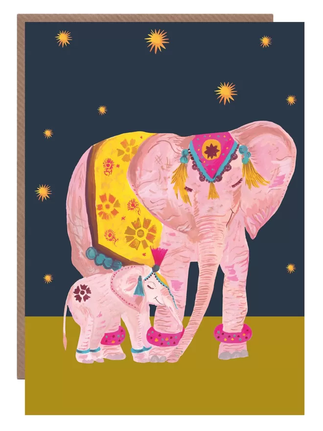 Decorative Elephant And Child Card