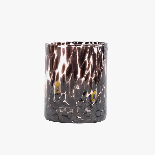 straight murano glass tumbler in 'smoke' with grey/brown splotches