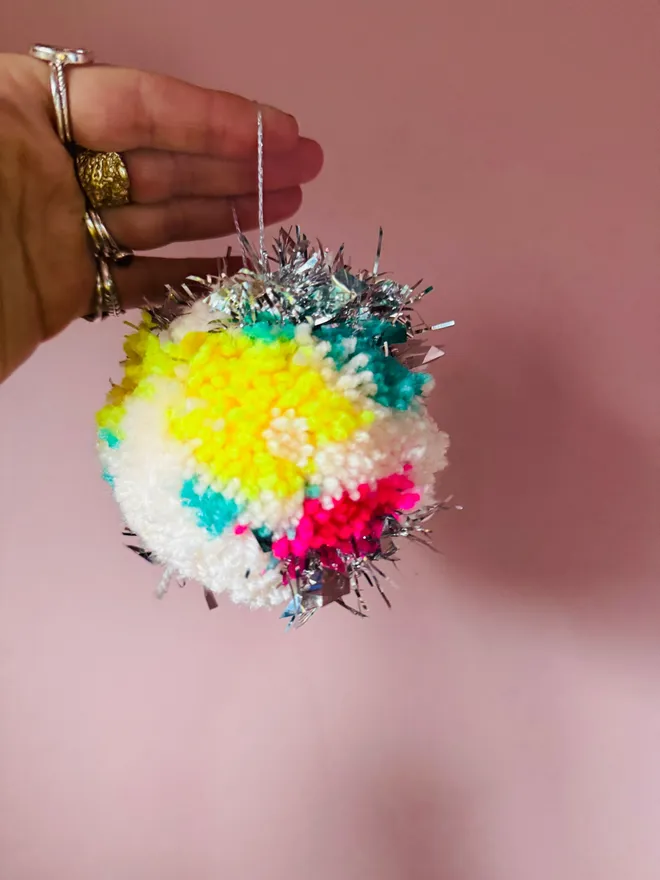 Christmas bauble Pom Pom bauble tinsel Pom Pom tinsel bauble disco Pom Pom bauble Christmas bright Pom Pom 