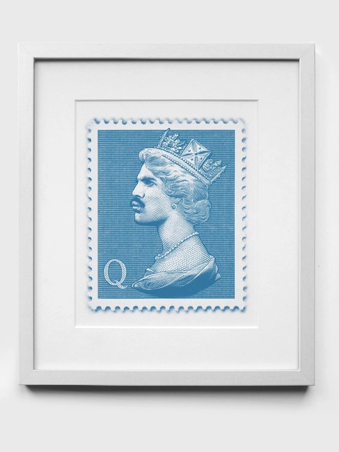 Freddie Stamp Blue - White Frame