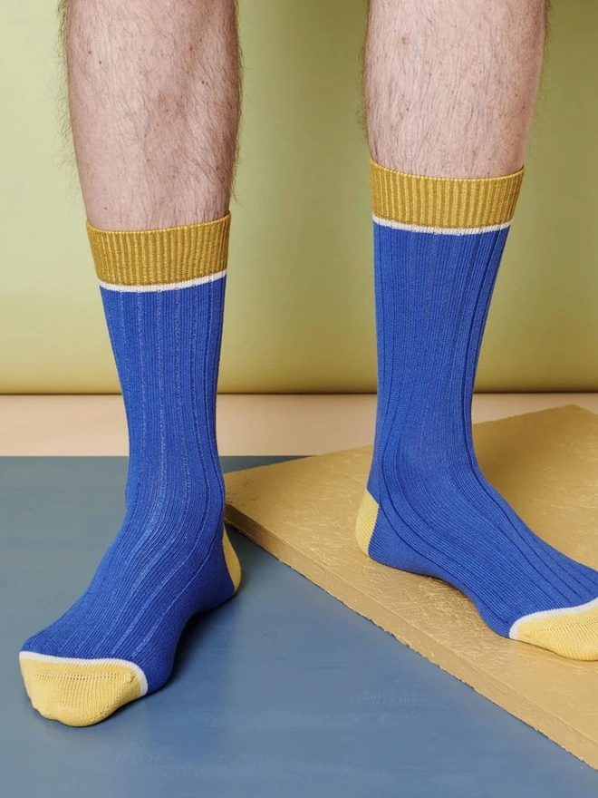 Unisex Organic Cotton Ribbed Ankle Socks, a person wearing a pair of colourful socks. 