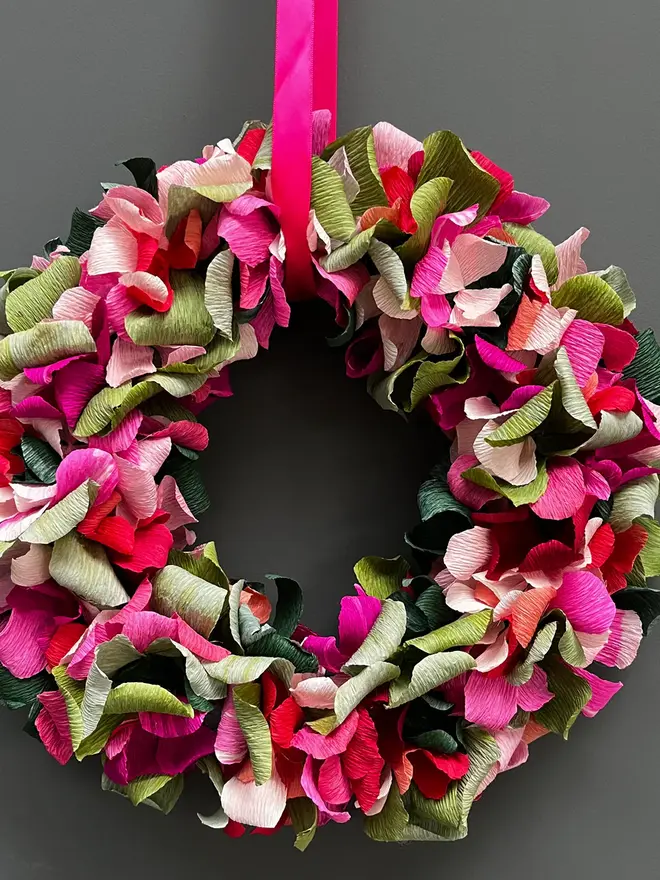 Pink & Green Assorted Crepe Paper Wreath