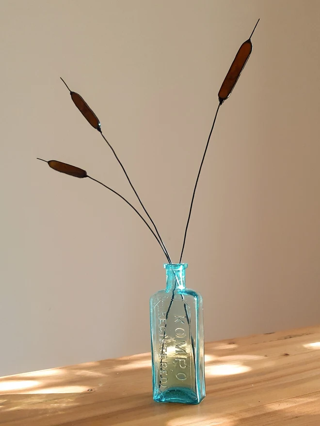 Stained Glass Trio of Bulrush Grasses