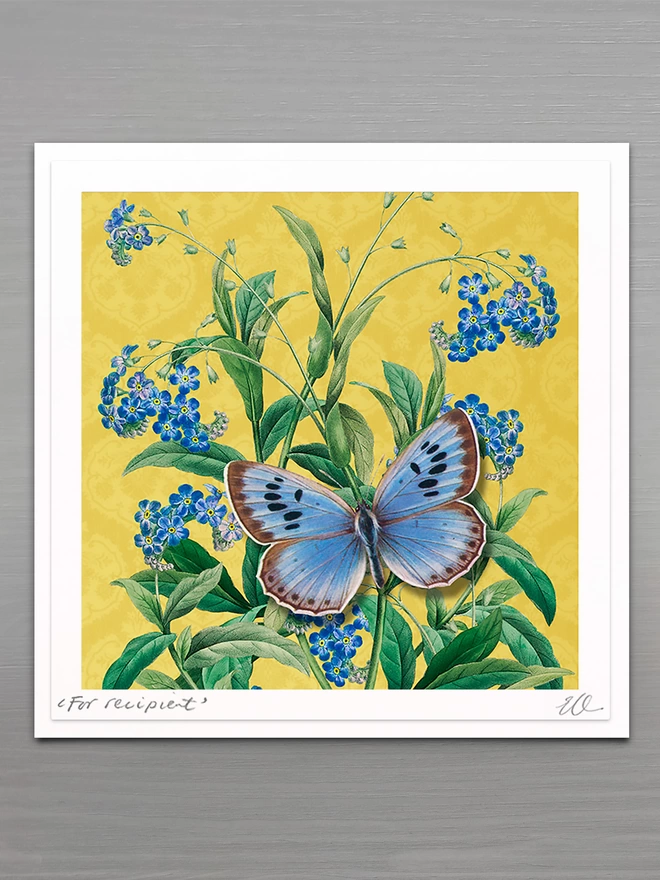 high quality forget me not butterflygram card with hand cut paper butterfly, personalised and signed
