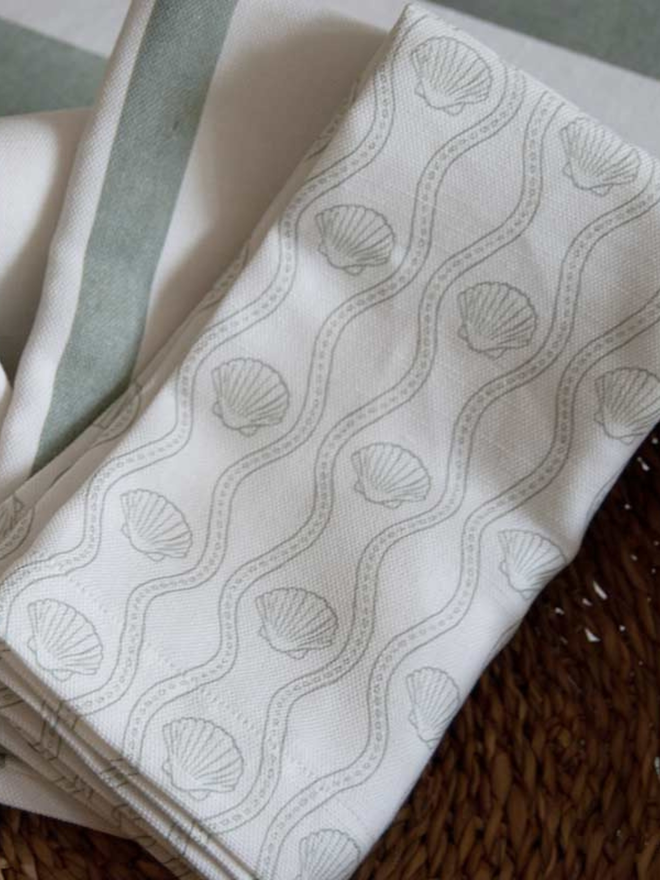 sage green scallop linen napkin