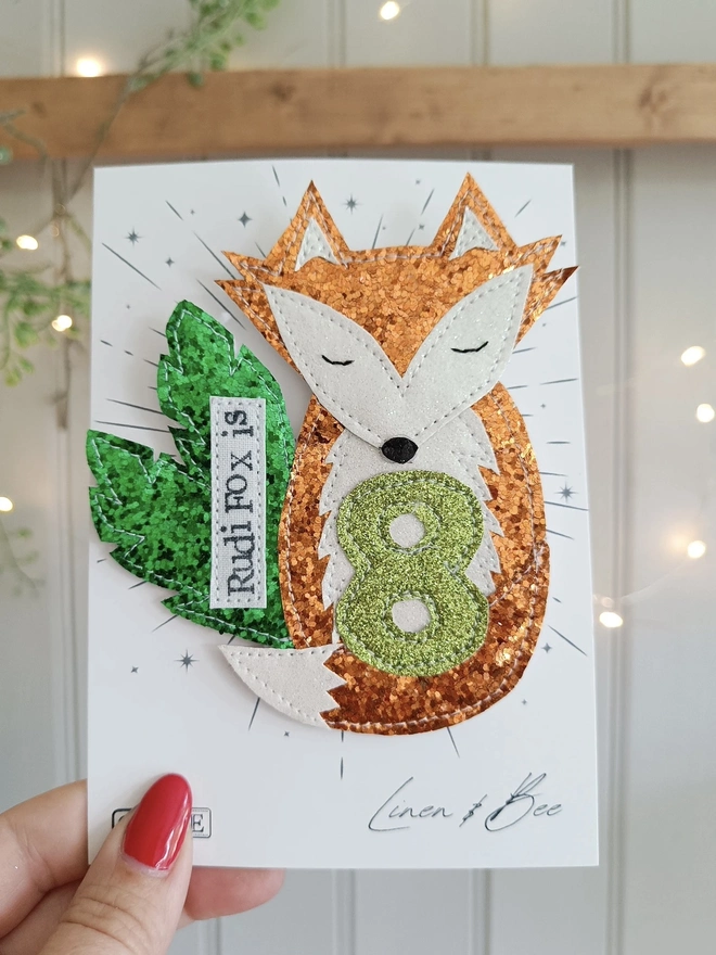 Personalised Glitter Fox Birthday Badge