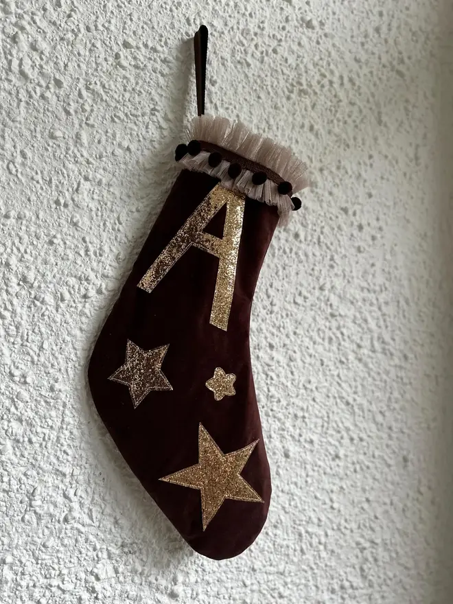 Chocolate Personalised Velvet Christmas Stocking.webp