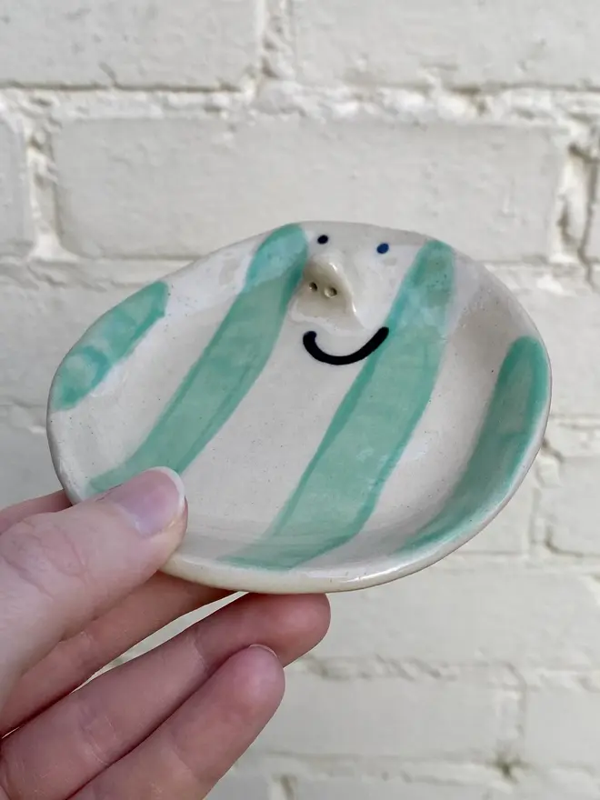 green white stripe handmade ceramic trinket dish