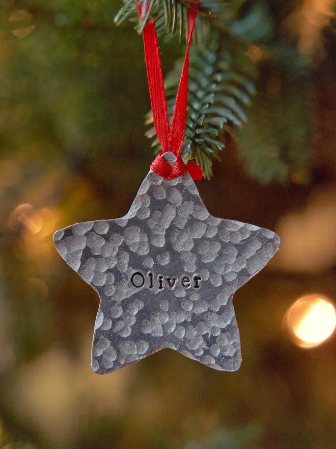 Personalised star Christmas tree decoration