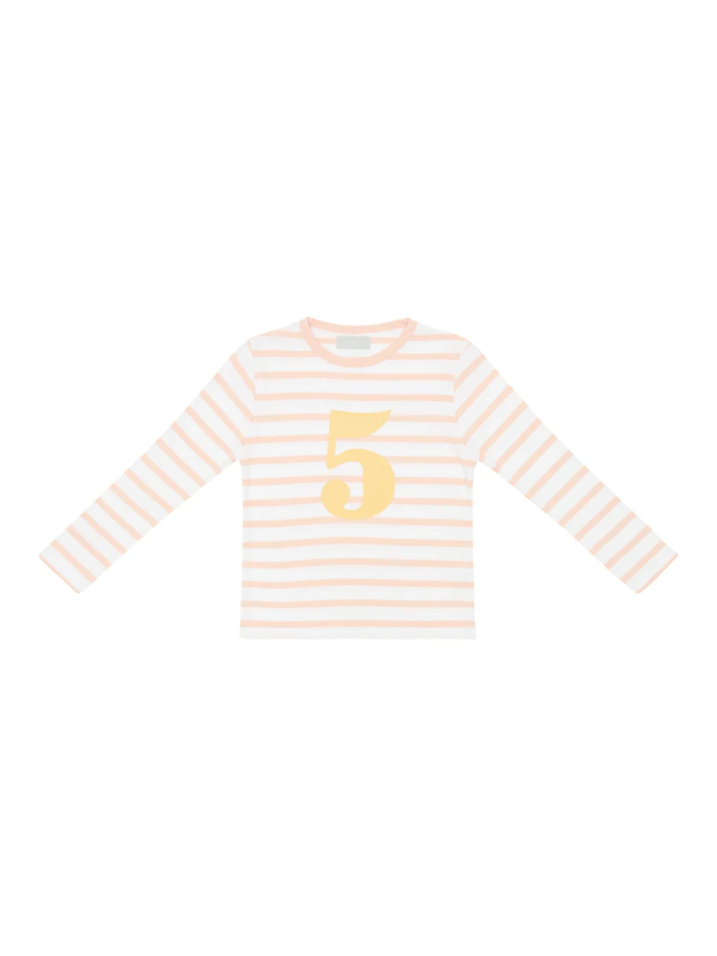 Powder Pink & White Breton Striped Number 5 T Shirt