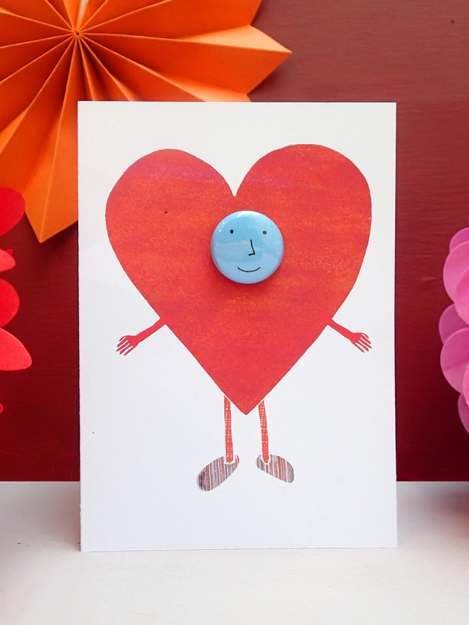 Heart costume greeting card with pin badge