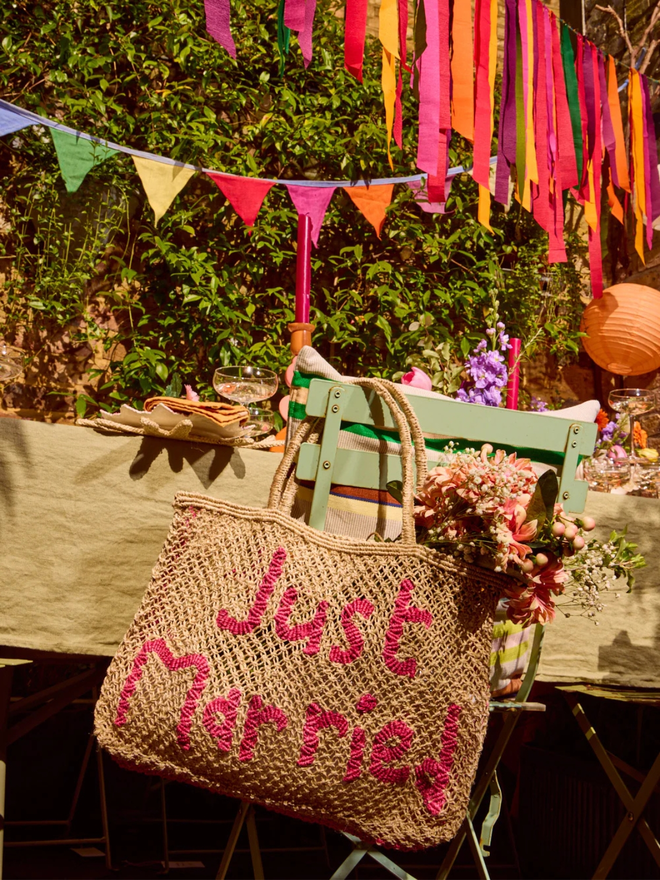 Just married jute tote bag