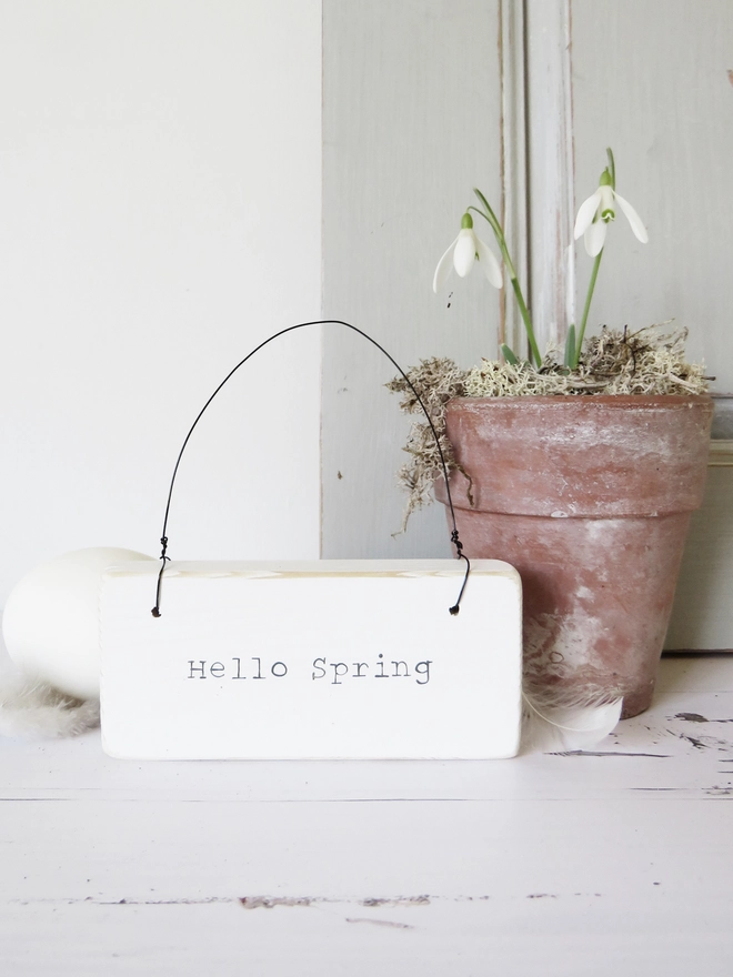 handpainted wooden hello spring sign